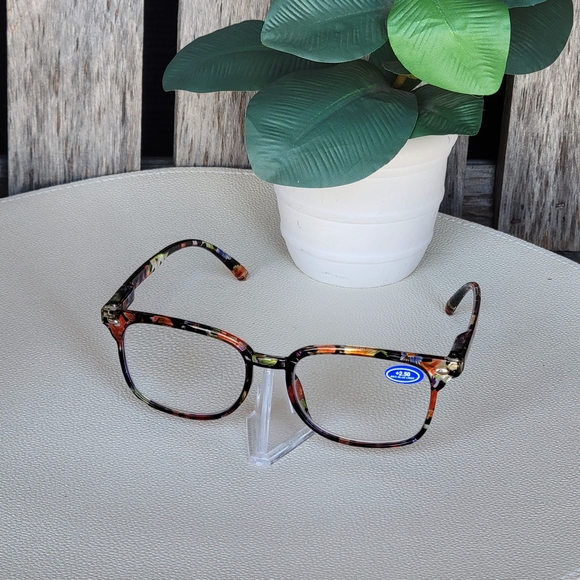 Accessories - Blue Light Blocking Vibrant Floral Pattern Orange & Green Hues Glasses +2.50